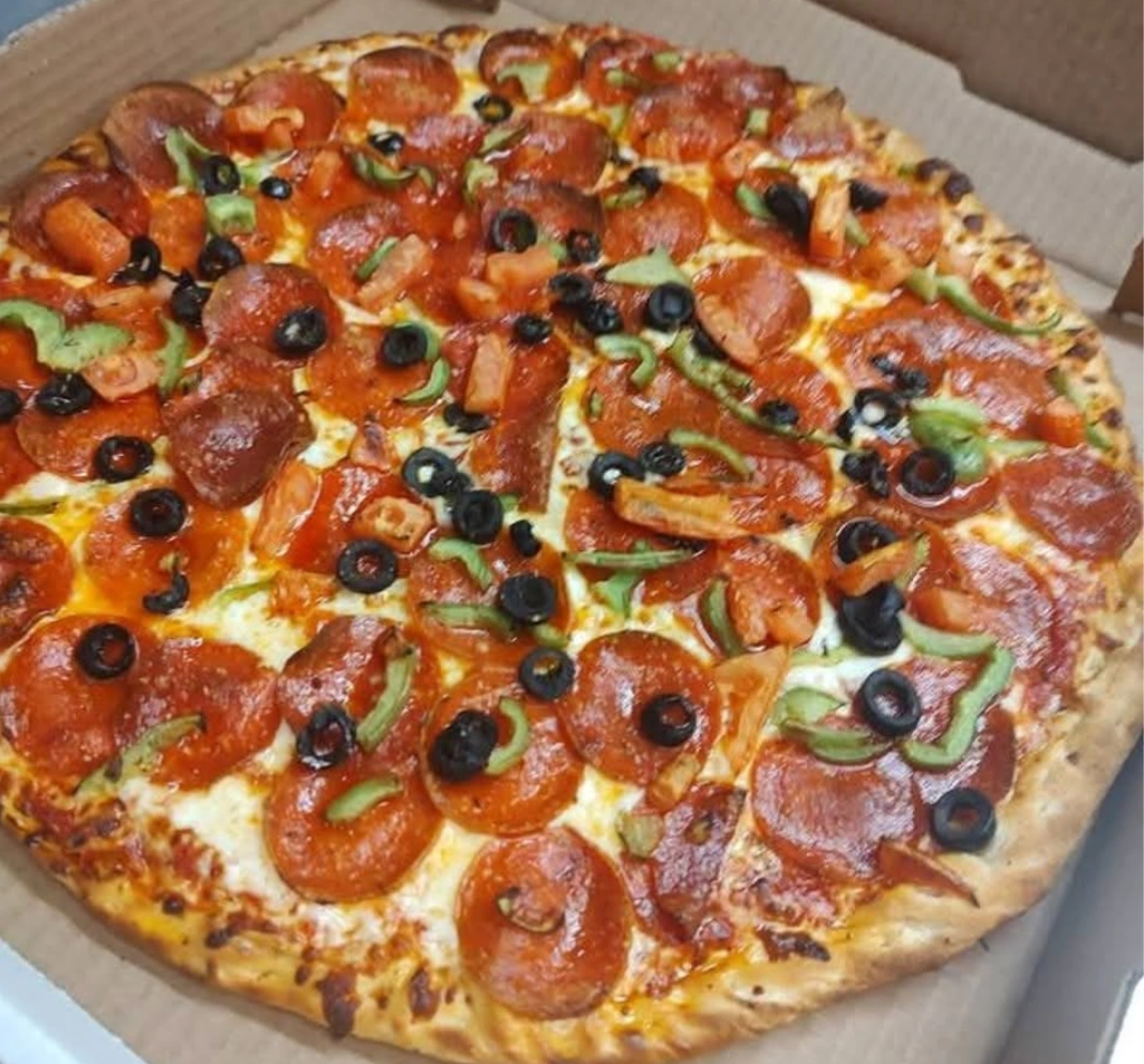 Pepperoni pizza overhead